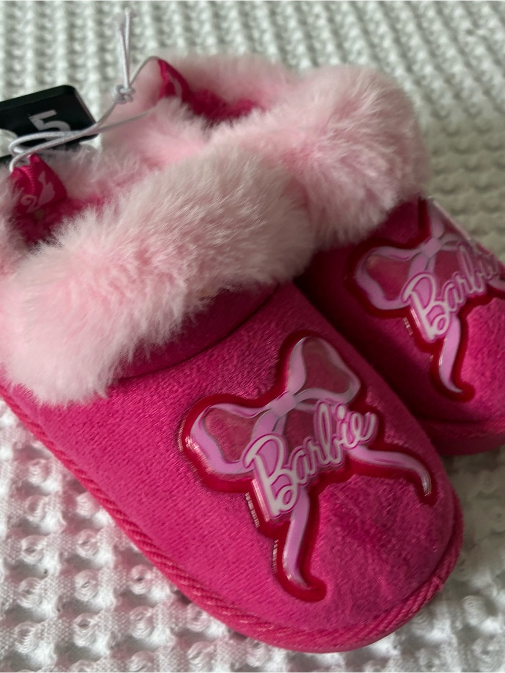 Barbie Pink Faux Fur Baby Girl Slippers Size 5
